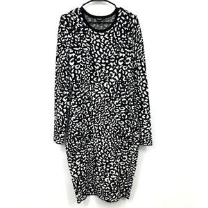 Express Dress Black White Animal Print Stretch Bodycon Midi